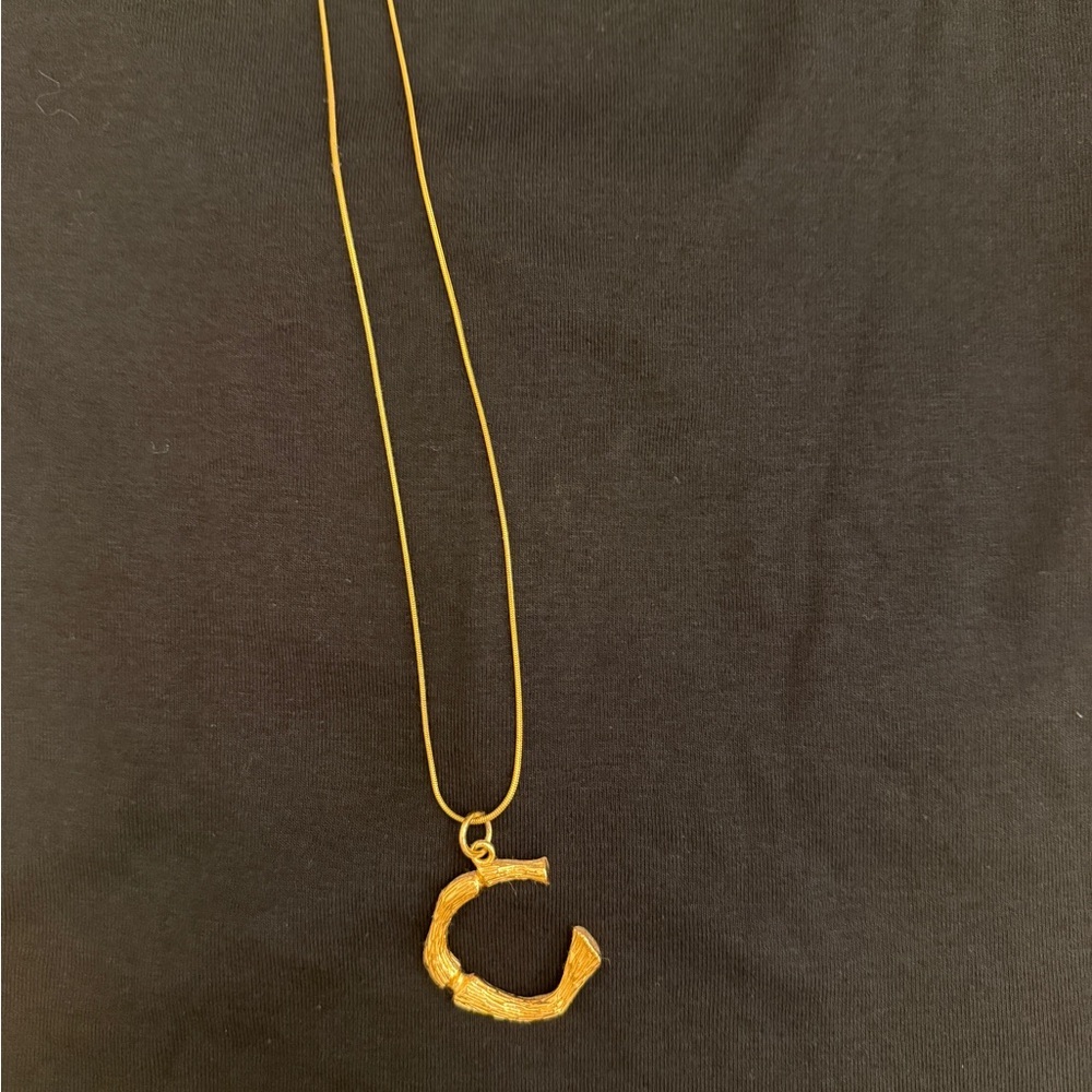 Gold Necklace with Bamboo-Style Letter C